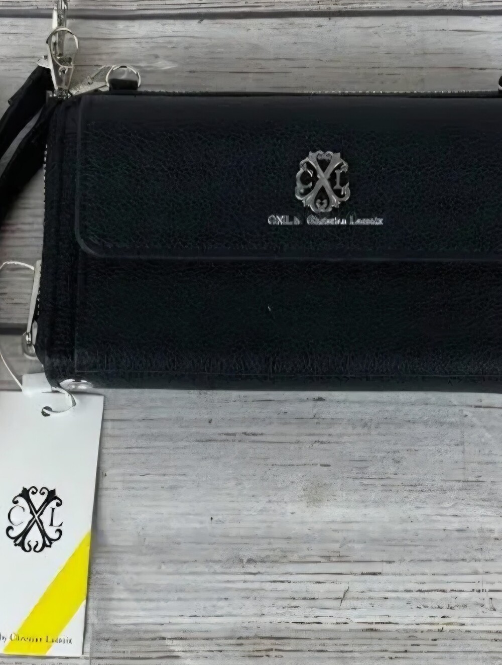 NWT Christian Lacroix Black Leather Crossbody Wallet with Silver Hardware